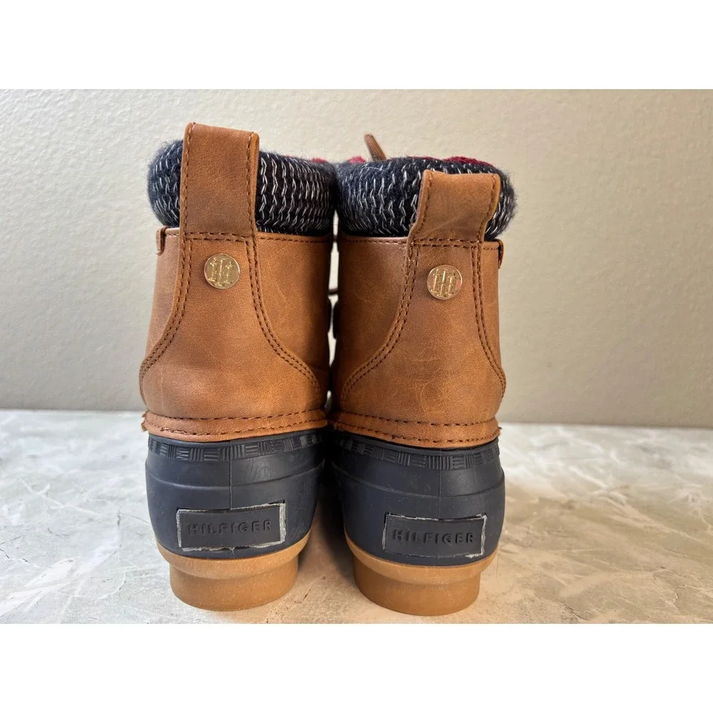 Tommy Hilfiger Womens Roza Duck Boots Navy Tan Ankle Rain Snow Size 7